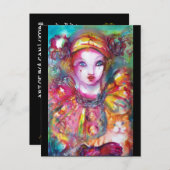 Invitation Carte Postale PIERROT avec chat (Devant / Derrière)