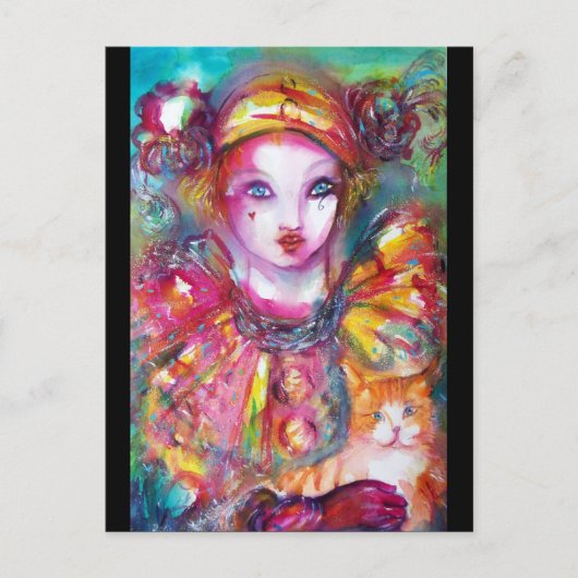 Invitation Carte Postale PIERROT avec chat (Devant)