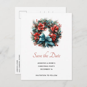 Invitation Carte Postale Pine Wreath avec Holly Christmas Enregistrer la da