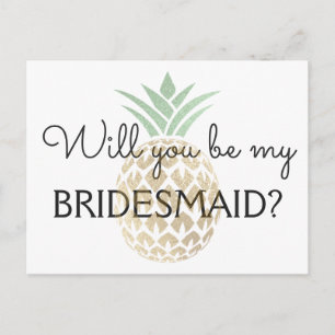 Invitation Carte Postale Pineappical Tropical Gold Will you be my Bridesmai