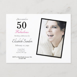 Invitation Carte Postale Pink 50 et Fabulous Birthday Party