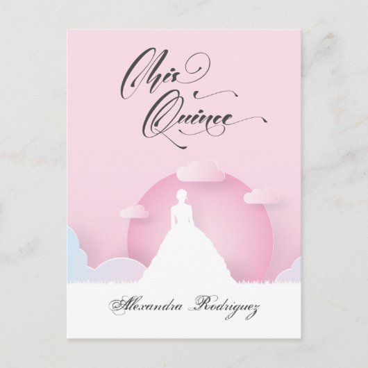 Invitation Carte Postale Pink and White Silhouette (Devant)