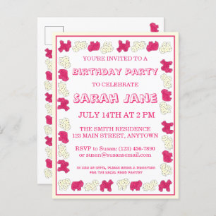 Invitation Carte Postale Pink Animal Crackers Cookies Circus Anniversaire