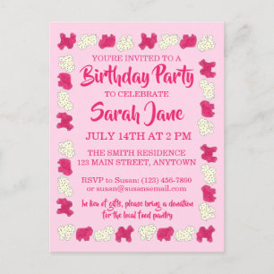 Invitation Carte Postale Pink Animal Crackers Cookies Circus Anniversaire