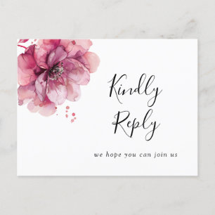 Invitation Carte Postale Pink Aquarelle Florale Demande de Chanson RSVP Car
