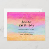 Invitation Carte Postale Pink Blue Jaune arc-en-ciel Abstraites rayures Ann (Devant / Derrière)