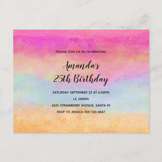 Invitation Carte Postale Pink Blue Jaune arc-en-ciel Abstraites rayures Ann (Devant)