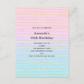 Invitation Carte Postale Pink Blue Pastel dégradé avec Gold Lines Anniversa (Devant)