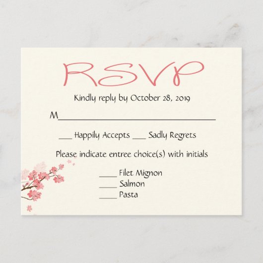 Invitation Carte Postale Pink Cherry Blossoms Party de mariage RSVP Post Ca (Devant)