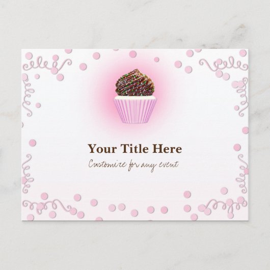 Invitation Carte Postale Pink Cupcake Confetti Anniversaire Fête (Devant)