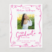 Invitation Carte Postale Pink Doodles Graduation Save the Date Photo White (Devant)