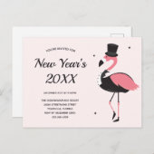 Invitation Carte Postale Pink Flamant rose Tuxedo New Years Party (Devant / Derrière)