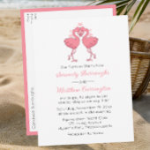 Invitation Carte Postale Pink Flamingo Hawaiian Tropical Beach Wedding