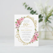 Invitation Carte Postale Pink Gold Floral 60e (Debout devant)