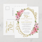 Invitation Carte Postale Pink Gold Floral 70e anniversaire (Devant / Derrière)
