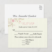 Invitation Carte Postale Pink & Green Floral Stripe Mariage RSVP Post Card (Devant / Derrière)