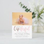Invitation Carte Postale Pink Miss Onederful Script Photo 1er anniversaire (Debout devant)