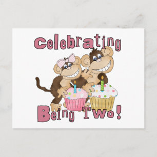 Invitation Carte Postale Pink Party Monkey 2e Anniversaire Tshirts et cadea