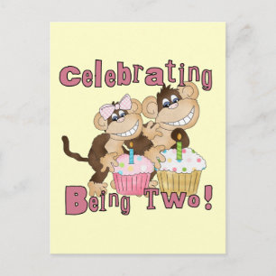 Invitation Carte Postale Pink Party Monkey 2e Anniversaire Tshirts et cadea