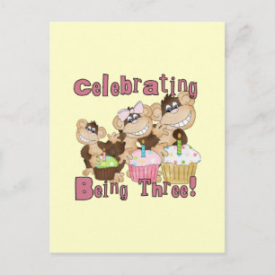 Invitation Carte Postale Pink Party Monkey 3e Anniversaire Tshirts et cadea