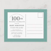 Invitation Carte Postale Pink Peony 100e anniversaire (Dos)
