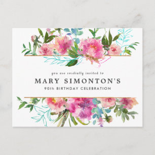Invitation Carte Postale Pink Peony 90e anniversaire