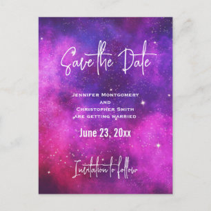 Invitation Carte Postale Pink & Purple Space & Stars Galaxy Enregistrer la 