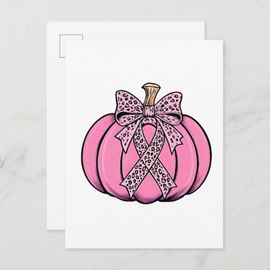 Invitation Carte Postale Pink Ribbon Citrouille Face Halloween Cancer du se (Devant / Derrière)