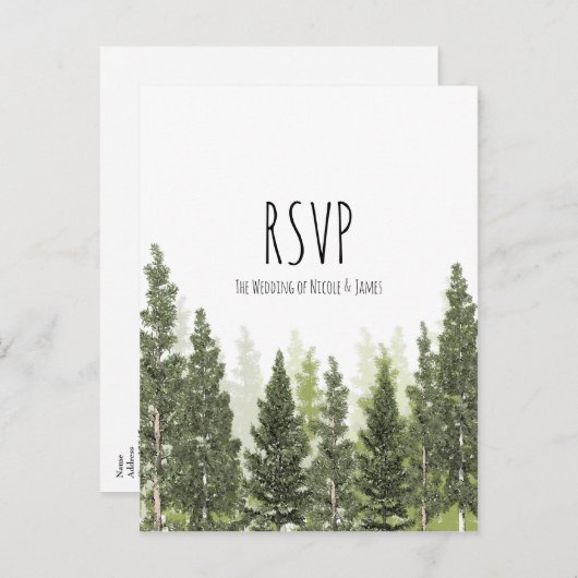 Invitation Carte Postale Pins rustiques Mariage campagnard simple RSVP (Devant / Derrière)