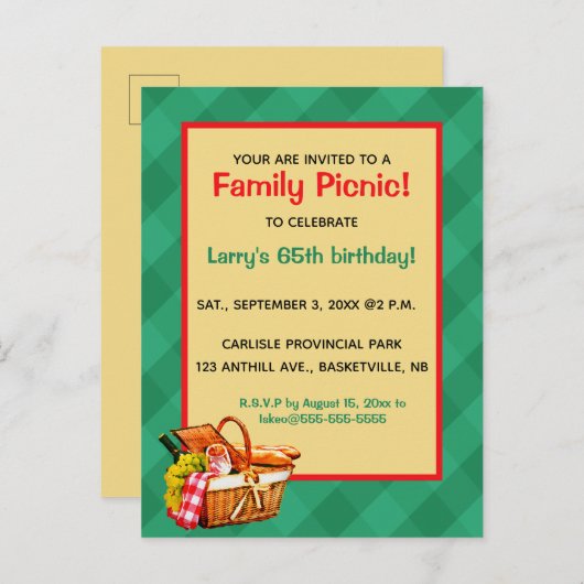 Invitation Carte Postale Pique-nique familial éditable Fête d'anniversaire (Devant / Derrière)