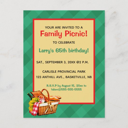 Invitation Carte Postale Pique-nique familial éditable Fête d'anniversaire (Devant)