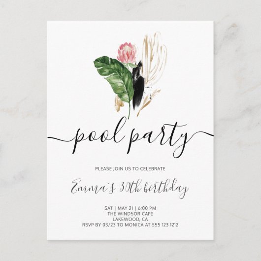 Invitation Carte Postale Piscine fêté d'anniversaire moderne (Devant)
