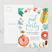 Invitation Carte Postale Piscine fête été Anniversaire (Devant / Derrière)