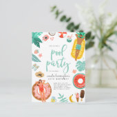 Invitation Carte Postale Piscine fête été Anniversaire (Debout devant)