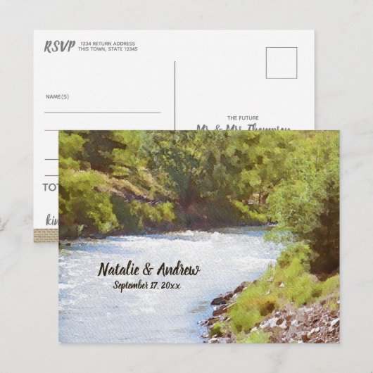 Invitation Carte Postale Pittoresque Nature Lake River Vue Mariage RSVP (Devant / Derrière)