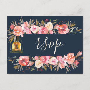 Invitation Carte Postale Pivoines Élégantes Lanternes Rustiques Mariage Cor