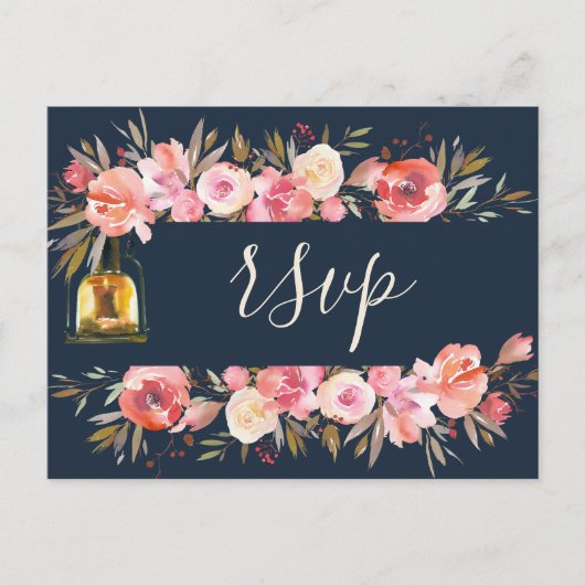 Invitation Carte Postale Pivoines Élégantes Lanternes Rustiques Mariage Cor (Devant)