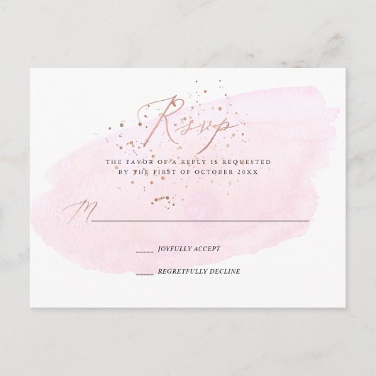 Invitation Carte Postale PixDezines Calligraphie Aquarelle rose RSVP (Devant)