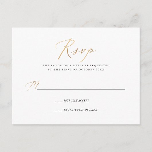 Invitation Carte Postale PixDezines Faux Gold Elegant Calligraphie RSVP (Devant)