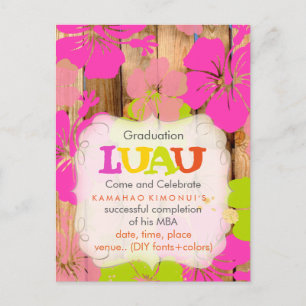 Invitation Carte Postale PixDezines hibiscus/graduation/luau/DIYevent