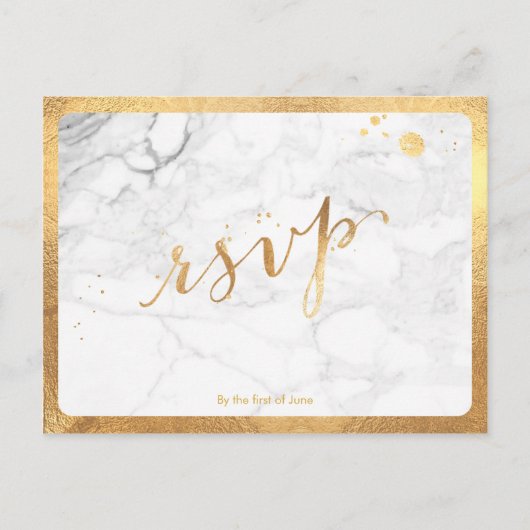 Invitation Carte Postale PixDezines RSVP/FAUX GOLD/MARBLE/FUN SCRIPT (Devant)