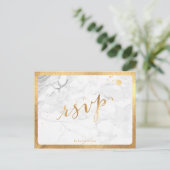 Invitation Carte Postale PixDezines RSVP/FAUX GOLD/MARBLE/FUN SCRIPT (Debout devant)