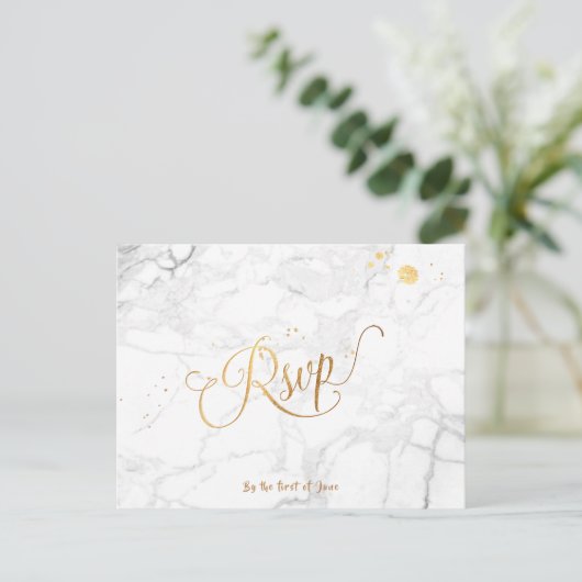 Invitation Carte Postale PixDezines RSVP/FAUX OR/MARBLE (Debout devant)