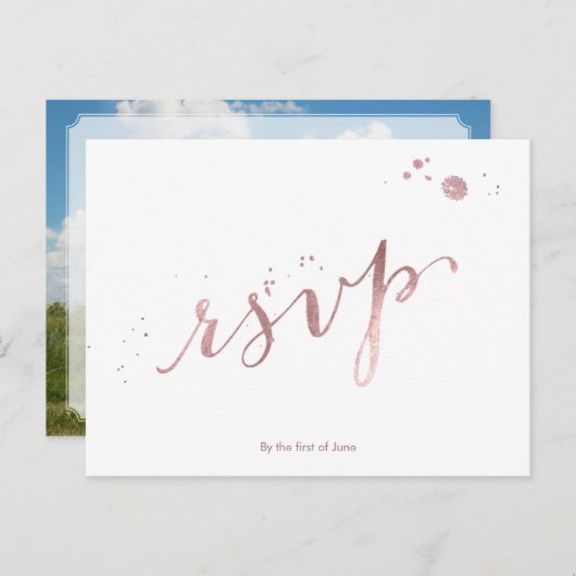 Invitation Carte Postale PixDezines RSVP/FAUX ROSE OR FOIL/SCRIPT FONT (Devant / Derrière)