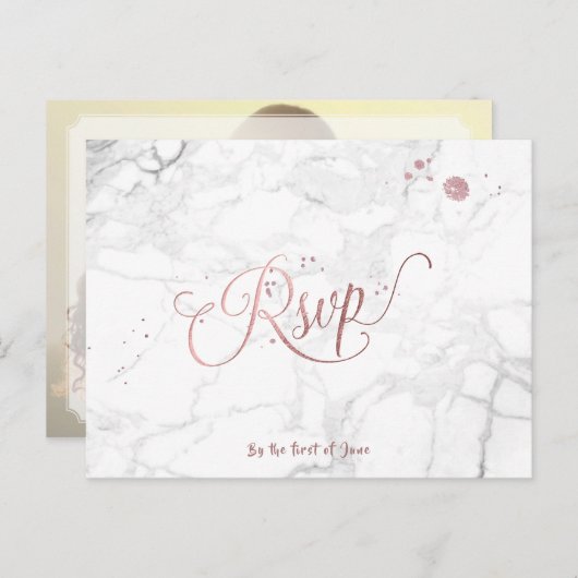 Invitation Carte Postale PixDezines RSVP/FAUX ROSE OR/MARBLE (Devant / Derrière)