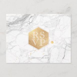 Invitation Carte Postale PixDezines RSVP/MARBLE+FAUX OR HONEYCOMB