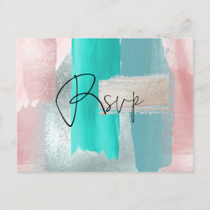 Invitation Carte Postale PixDezines RSVP w Repas, Moderne Blush Aqua