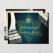 Invitation Carte Postale PixDezines Tallit Mitzvah Célébration/Vert Turquoi (Devant / Derrière)
