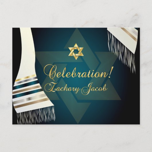 Invitation Carte Postale PixDezines Tallit Mitzvah Célébration/Vert Turquoi (Devant)