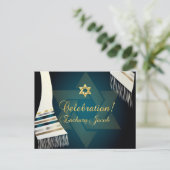Invitation Carte Postale PixDezines Tallit Mitzvah Célébration/Vert Turquoi (Debout devant)